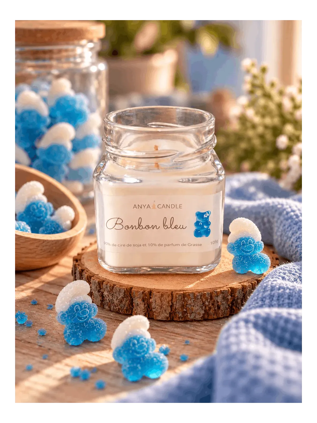 Bougie artisanale au bonbon bleu