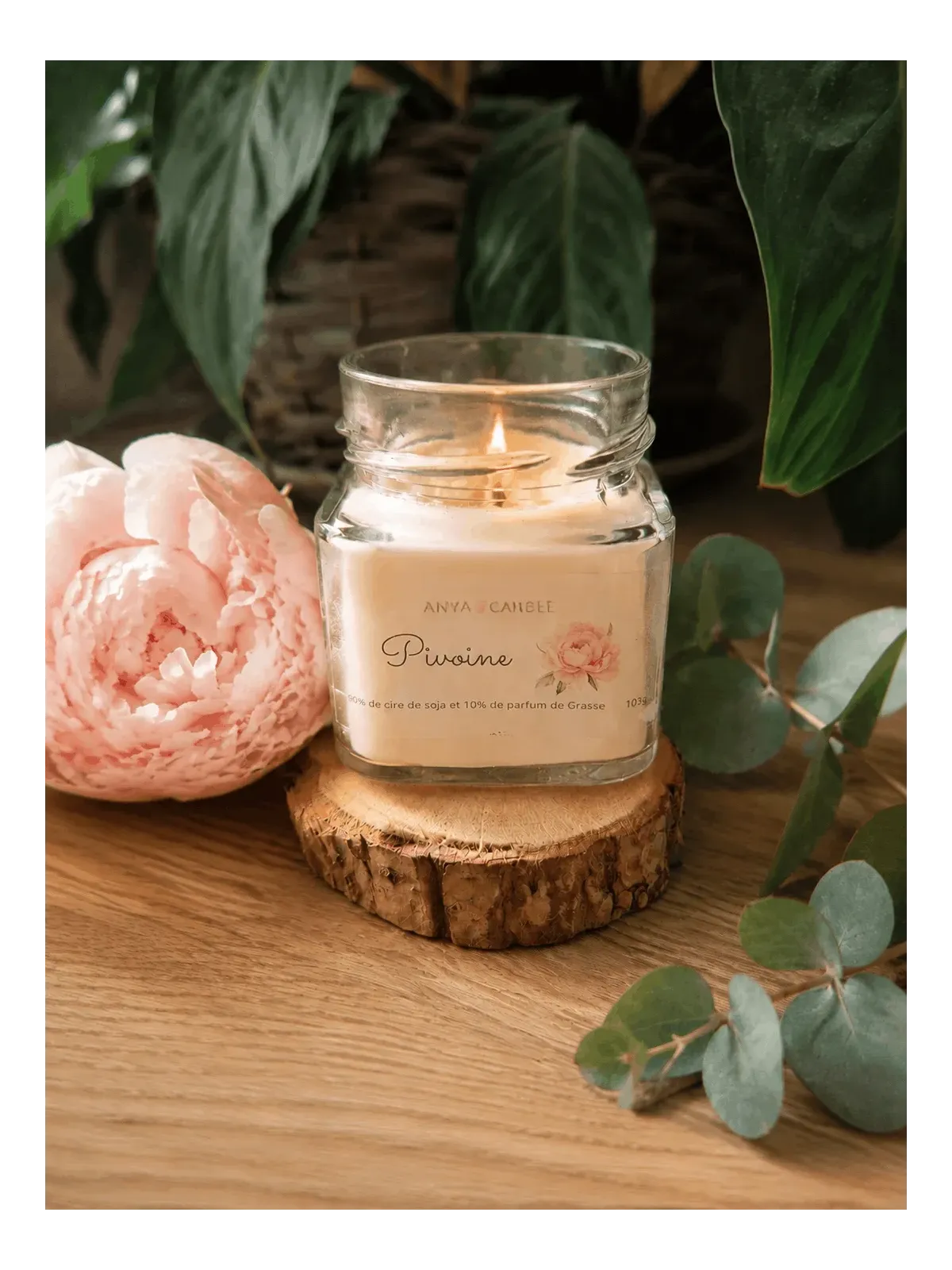 Bougie artisanale à la pivoine
