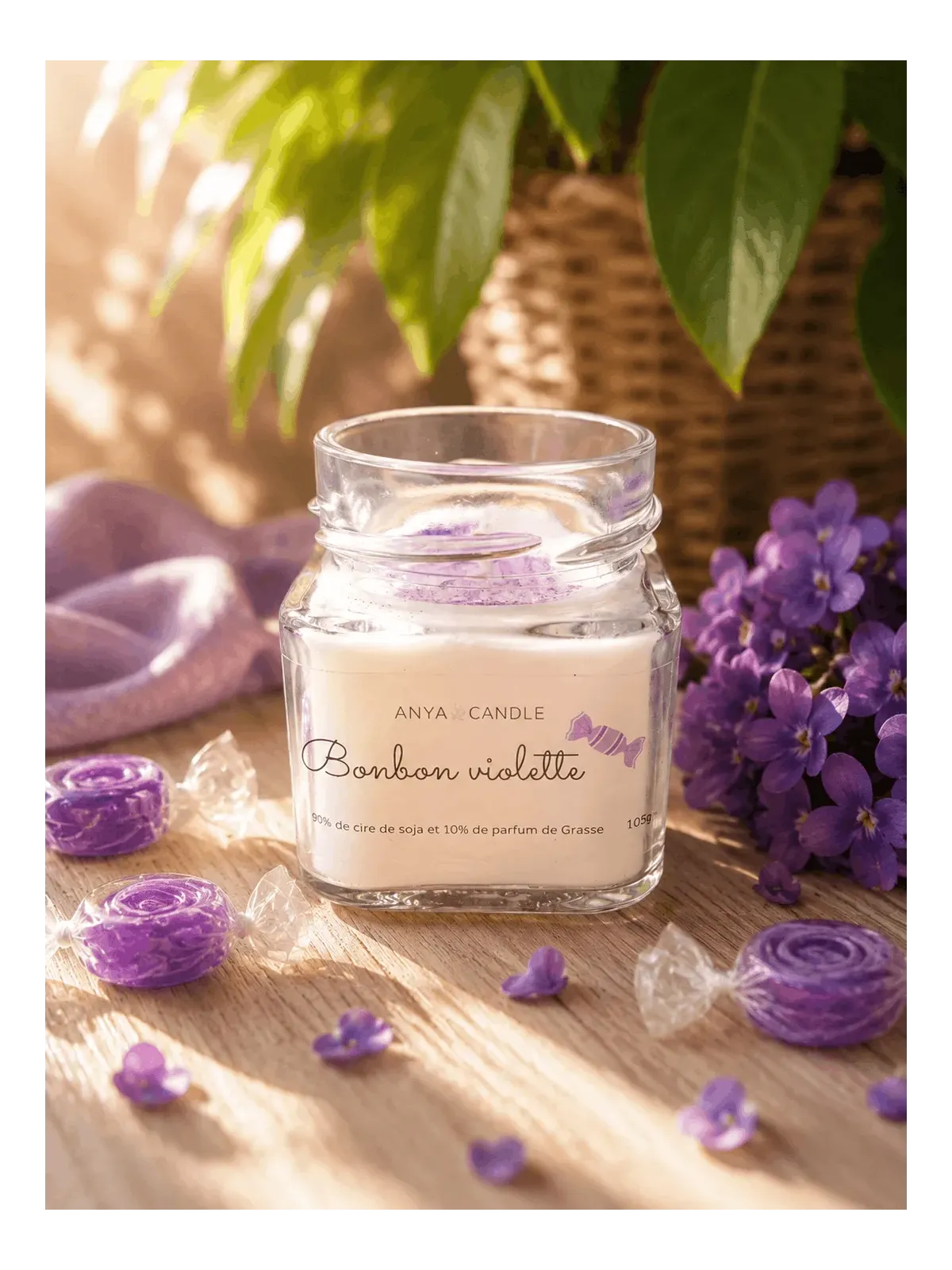 Bougie artisanale au bonbon à la violette
