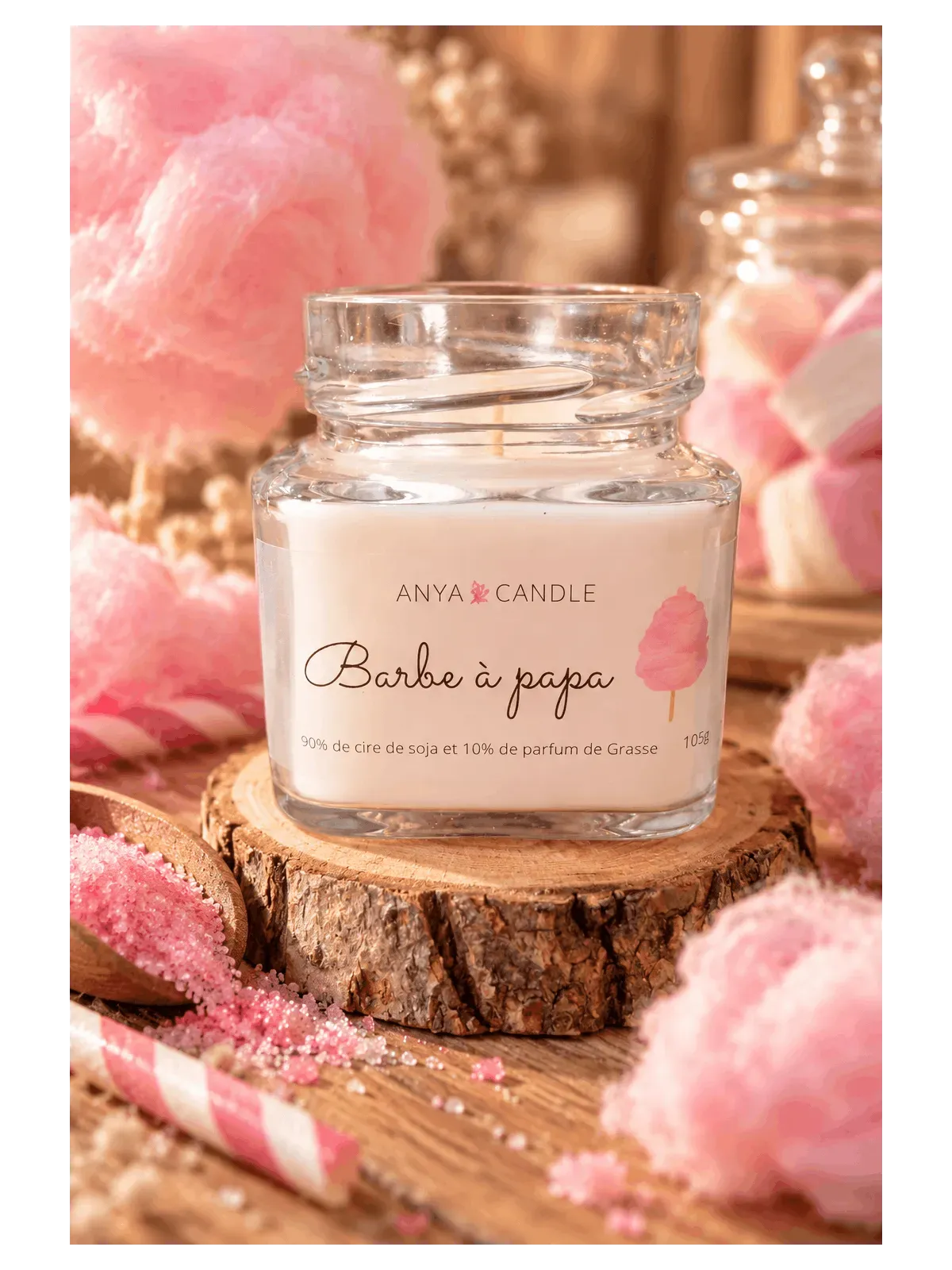 Bougie artisanale à la barbe à papa