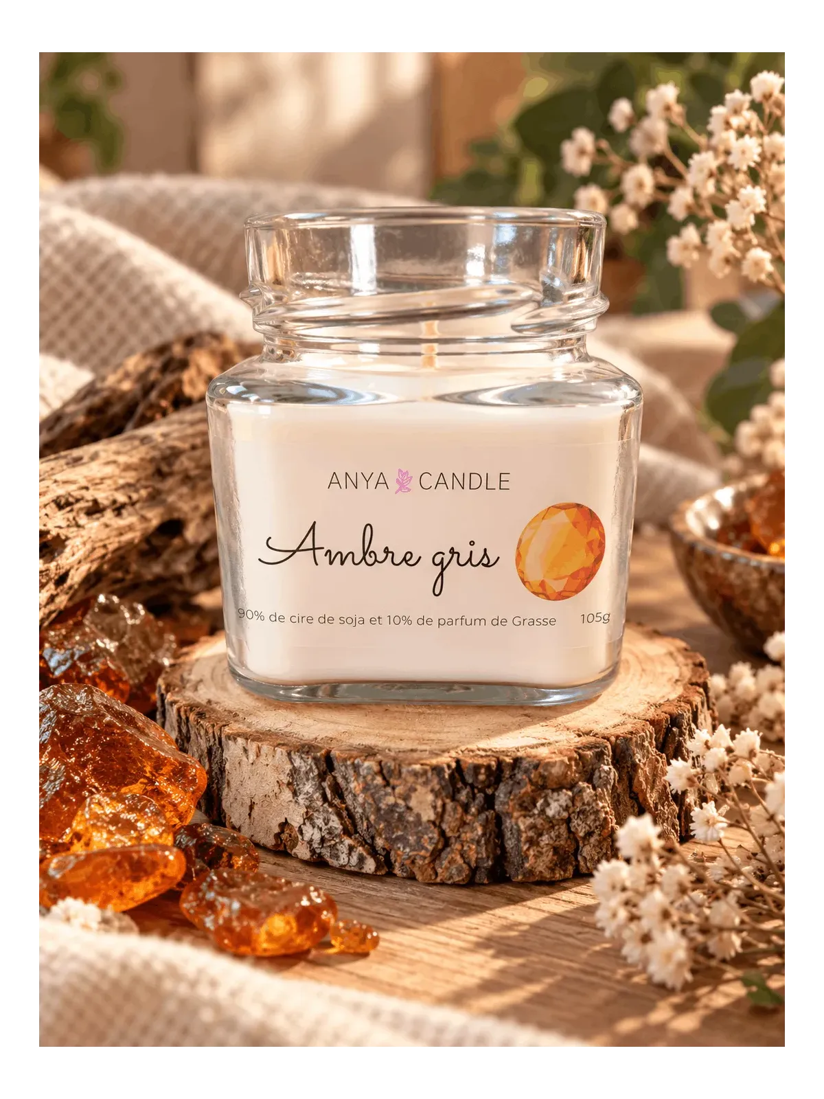 Bougie artisanale à l'ambre gris