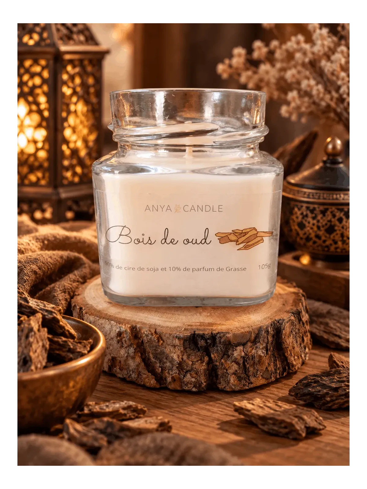 Bougie artisanale au bois de oud