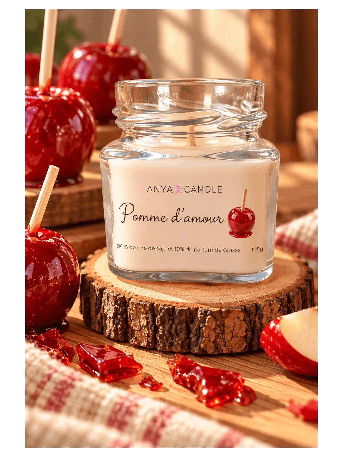 Bougie artisanale à la pomme d'amour
